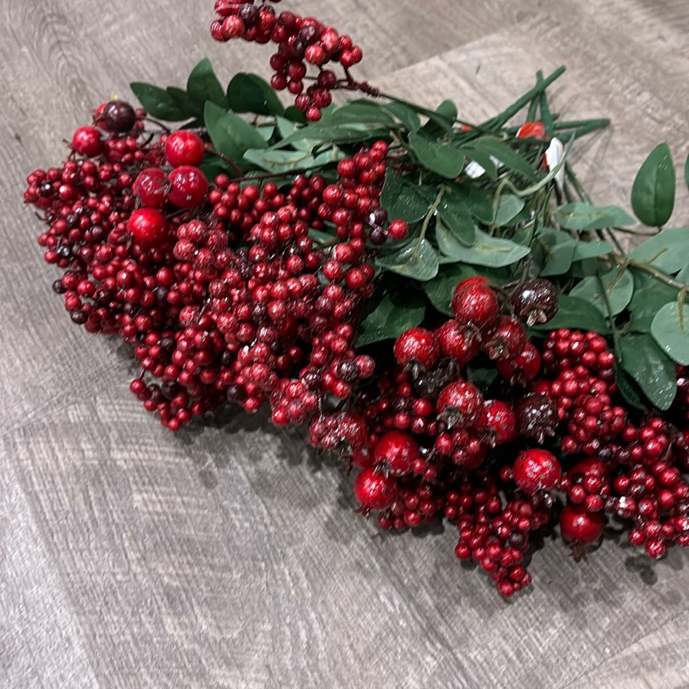 Red Faux Berry Bush - Holiday/Christmas - 6 pieces